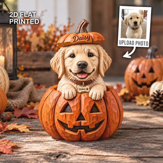 Custom Pet Halloween Premium Wooden Block, Personalized Pumpkin Decor