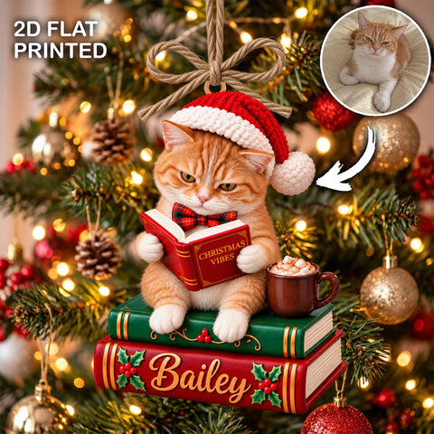 Custom Pet Reading Book Coffee Ornament, Christmas Gift for Pet Lovers