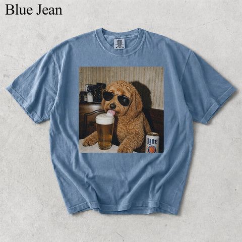 Comfort Colors Custom Pet Drinking Beer Portrait Shirt