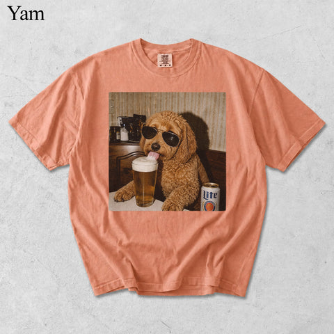 Comfort Colors Custom Pet Drinking Beer Portrait Shirt