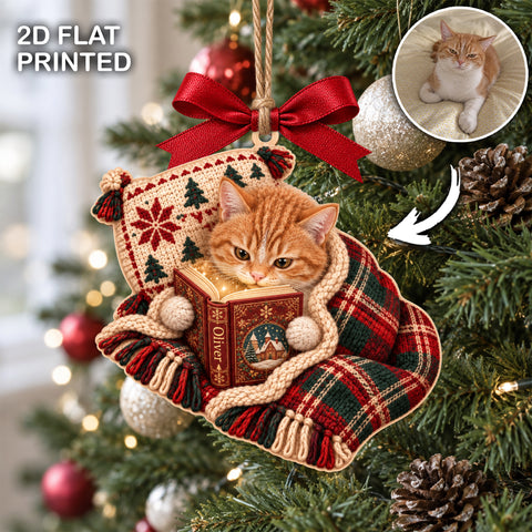 Cozy Custom Pet Reading Book Ornament, Christmas Gift for Pet Lovers
