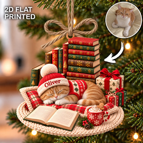 Cozy Custom Pet Sleeping Coffee Book Ornament, Christmas Gift for Pet Lovers