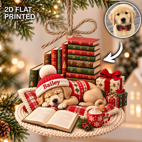 Cozy Custom Pet Sleeping Coffee Book Ornament, Christmas Gift for Pet Lovers