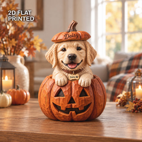 Custom Pet Halloween Premium Wooden Block, Personalized Pumpkin Decor