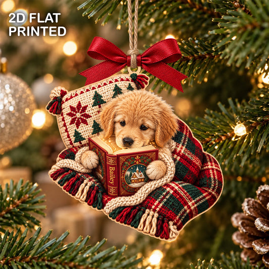 Cozy Custom Pet Reading Book Ornament, Christmas Gift for Pet Lovers