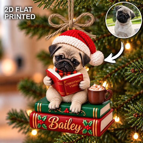 Custom Pet Reading Book Coffee Ornament, Christmas Gift for Pet Lovers