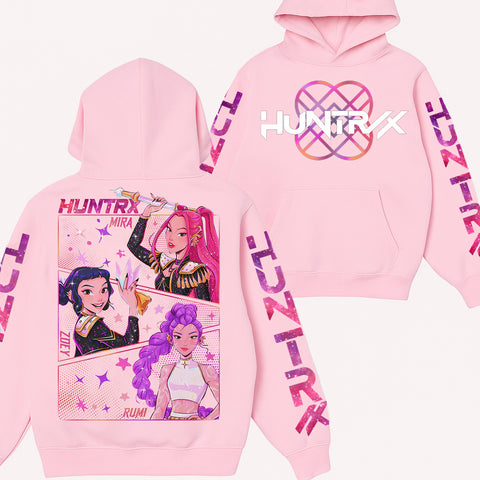 Limited Sparking Huntrix Girl Sleeves Youth Hoodie Sweatshirt Unisex Kpop Hunter Graphic Fan Art