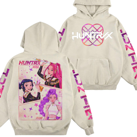 Limited Sparking Huntrix Girl Sleeves Youth Hoodie Sweatshirt Unisex Kpop Hunter Graphic Fan Art