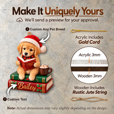 Custom Pet Reading Book Coffee Ornament, Christmas Gift for Pet Lovers