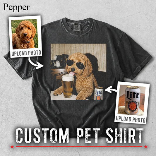 Comfort Colors Custom Pet Drinking Beer Portrait Shirt
