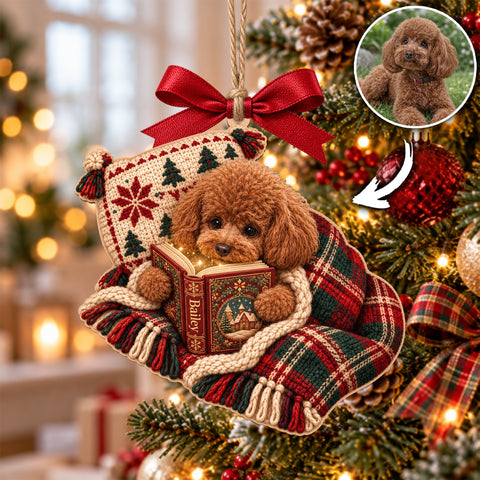 Cozy Custom Pet Reading Book Ornament, Christmas Gift for Pet Lovers