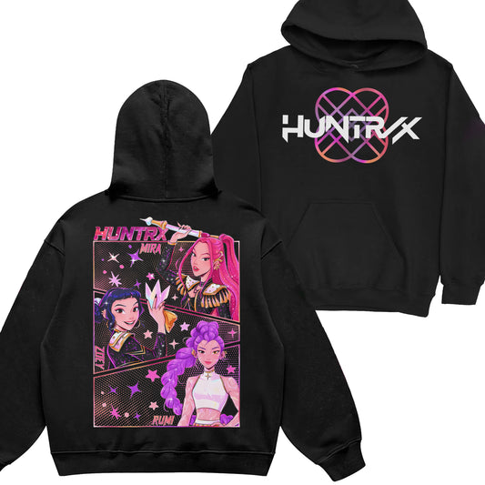 Pink Sparking Huntrix Girl 2 Sides Graphic DTG Print Graphic Youth Shirt Sweatshirt Hoodie Unisex Saja Boy Kpop Hunter Fan Art
