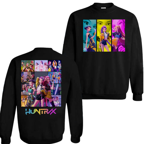 Colorful Huntrix Girl 2 Sides Graphic DTG Print Graphic Youth Shirt Sweatshirt Hoodie Unisex Saja Boy Kpop Hunter Fan Art