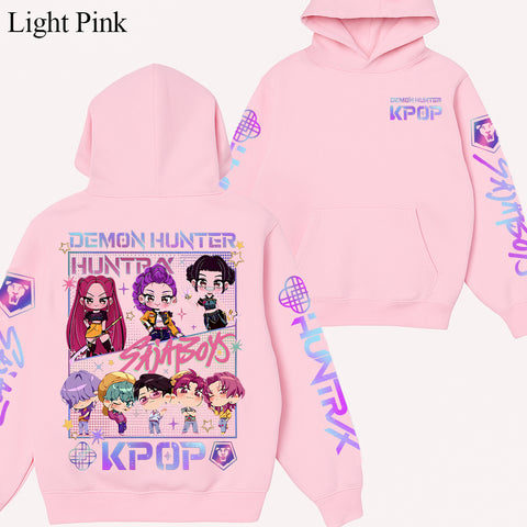 Limited Cute Saja Boy Huntrix Chibi Sleeves Youth Hoodie Sweatshirt Unisex Kpop Hunter Graphic Fan Art