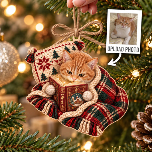 Cozy Custom Pet Reading Book Ornament, Christmas Gift for Pet Lovers