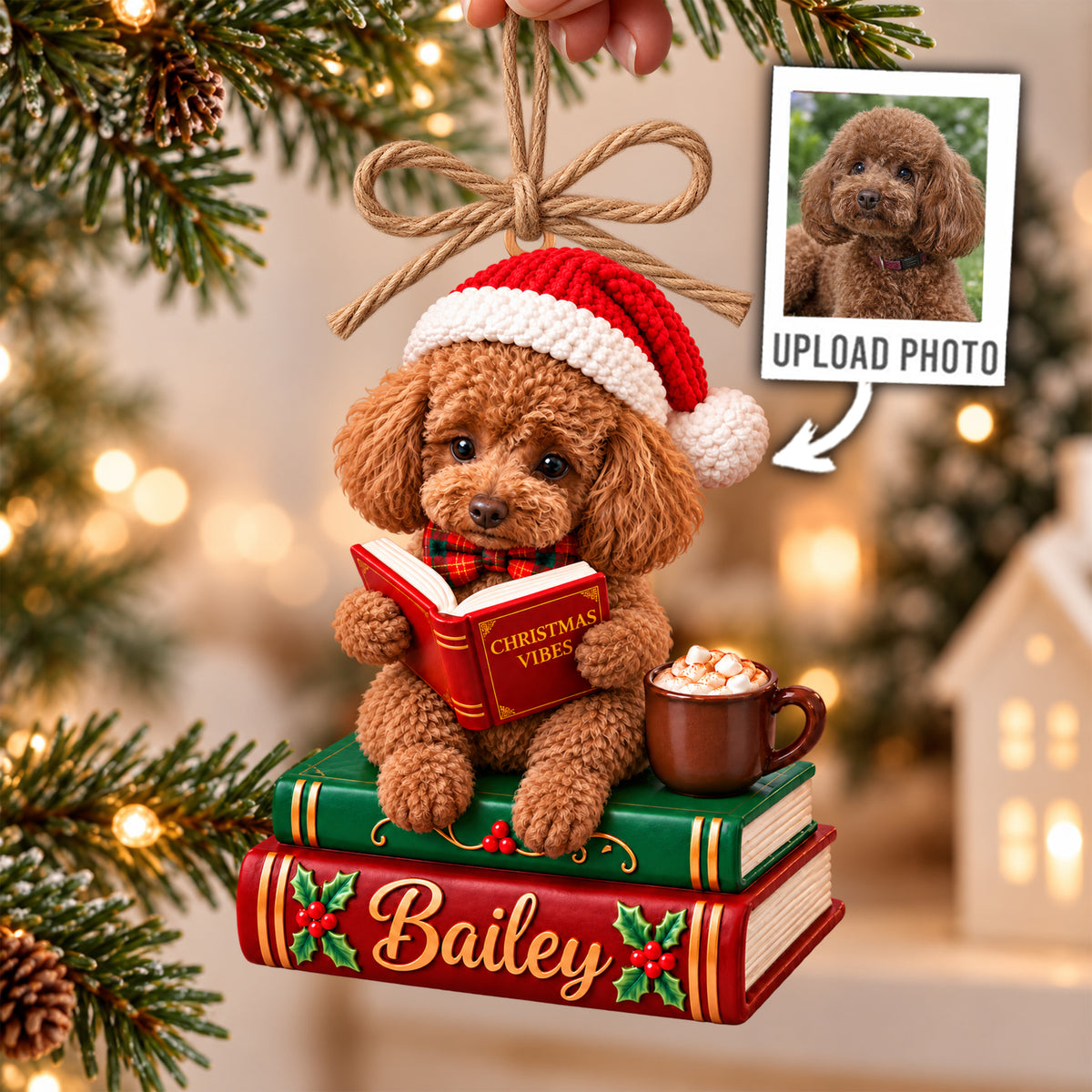 Custom Pet Reading Book Coffee Ornament, Christmas Gift for Pet Lovers