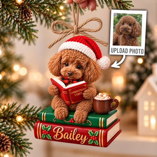 Custom Pet Reading Book Coffee Ornament, Christmas Gift for Pet Lovers