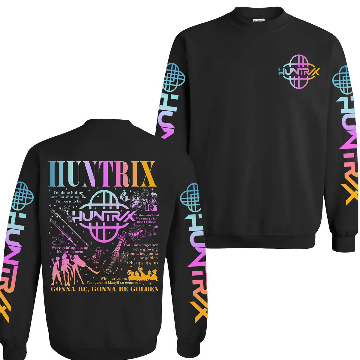 Limited Huntrix Golden Lyric Sleeves Youth Hoodie Sweatshirt Unisex Kpop Hunter Graphic Fan Art