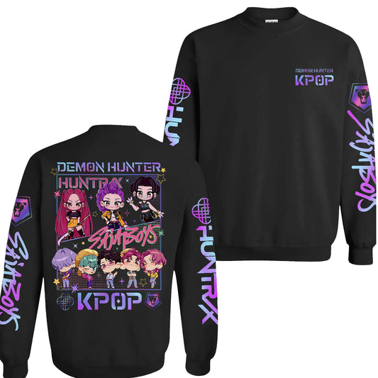 Limited Cute Saja Boy Huntrix Chibi Sleeves Youth Hoodie Sweatshirt Unisex Kpop Hunter Graphic Fan Art