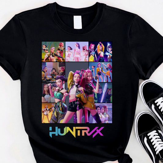 Colorful Huntrix Girl DTG Print Graphic Youth Shirt Sweatshirt Unisex Kpop Hunter Fan Art