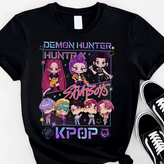 Cute Saja Boy Huntrix Chibi DTG Print Graphic Youth Shirt Sweatshirt Unisex Kpop Hunter Fan Art