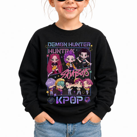 Cute Saja Boy Huntrix Chibi DTG Print Graphic Youth Shirt Sweatshirt Unisex Kpop Hunter Fan Art