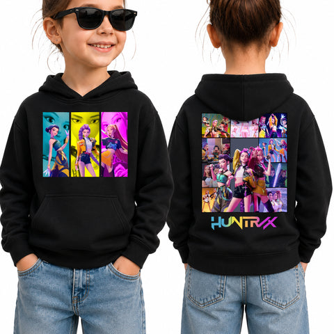 Colorful Huntrix Girl 2 Sides Graphic DTG Print Graphic Youth Shirt Sweatshirt Hoodie Unisex Saja Boy Kpop Hunter Fan Art