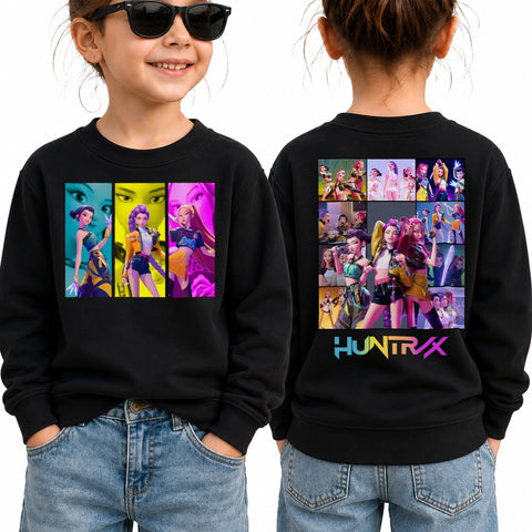 Colorful Huntrix Girl 2 Sides Graphic DTG Print Graphic Youth Shirt Sweatshirt Hoodie Unisex Saja Boy Kpop Hunter Fan Art