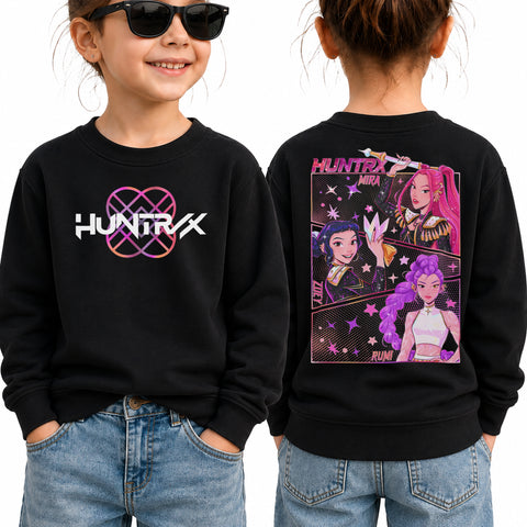 Pink Sparking Huntrix Girl 2 Sides Graphic DTG Print Graphic Youth Shirt Sweatshirt Hoodie Unisex Saja Boy Kpop Hunter Fan Art