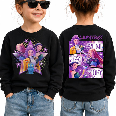 Huntrix Girl 2 Sides Graphic DTG Print Graphic Youth Shirt Sweatshirt Hoodie Unisex Saja Boy Kpop Hunter Fan Art