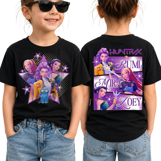 Huntrix Girl 2 Sides Graphic DTG Print Graphic Youth Shirt Sweatshirt Hoodie Unisex Saja Boy Kpop Hunter Fan Art