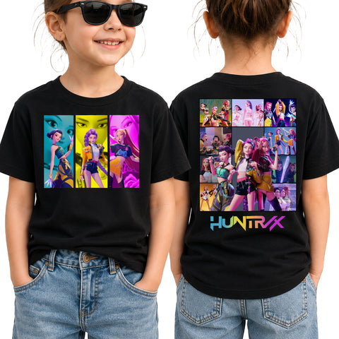Colorful Huntrix Girl 2 Sides Graphic DTG Print Graphic Youth Shirt Sweatshirt Hoodie Unisex Saja Boy Kpop Hunter Fan Art