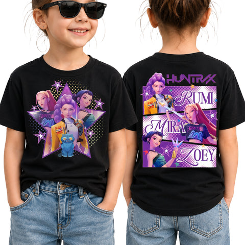 Huntrix Girl 2 Sides Graphic DTG Print Graphic Youth Shirt Sweatshirt Hoodie Unisex Saja Boy Kpop Hunter Fan Art