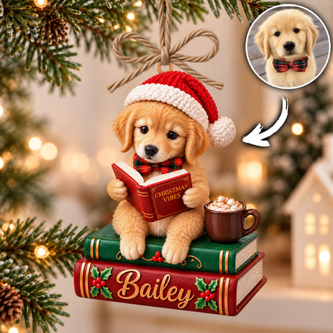 Custom Pet Reading Book Coffee Ornament, Christmas Gift for Pet Lovers